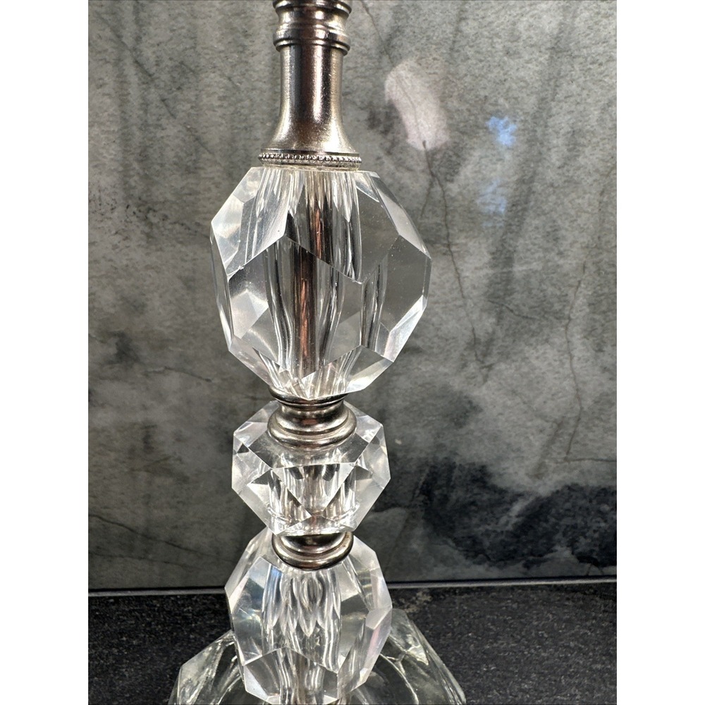 MCM 1950's Hollywood Regency Stacked‎ Leaded Crystal Boudoir Table Lamps Works - Picture 8 of 11